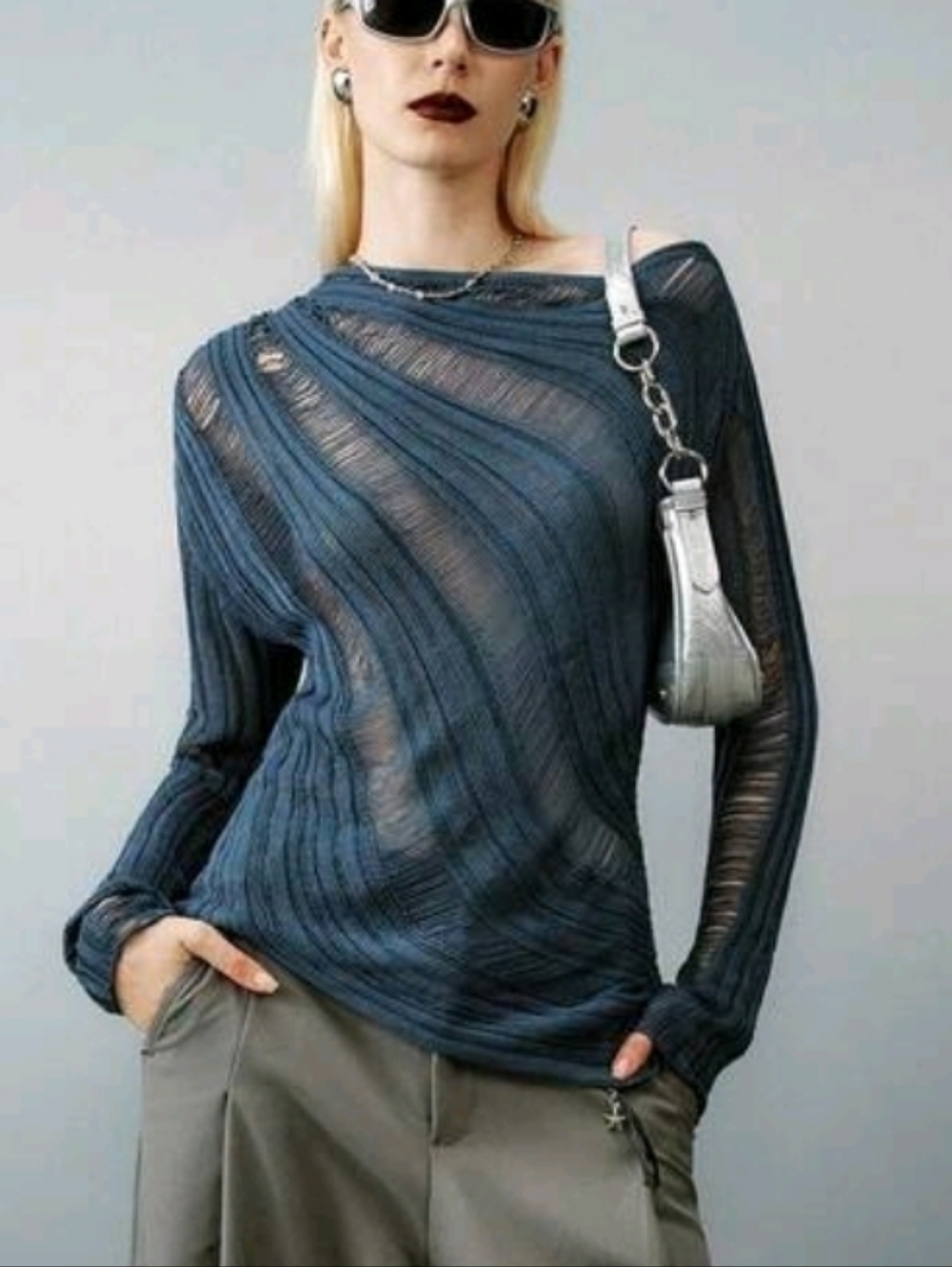 blue grey distressed sweater summer light weight